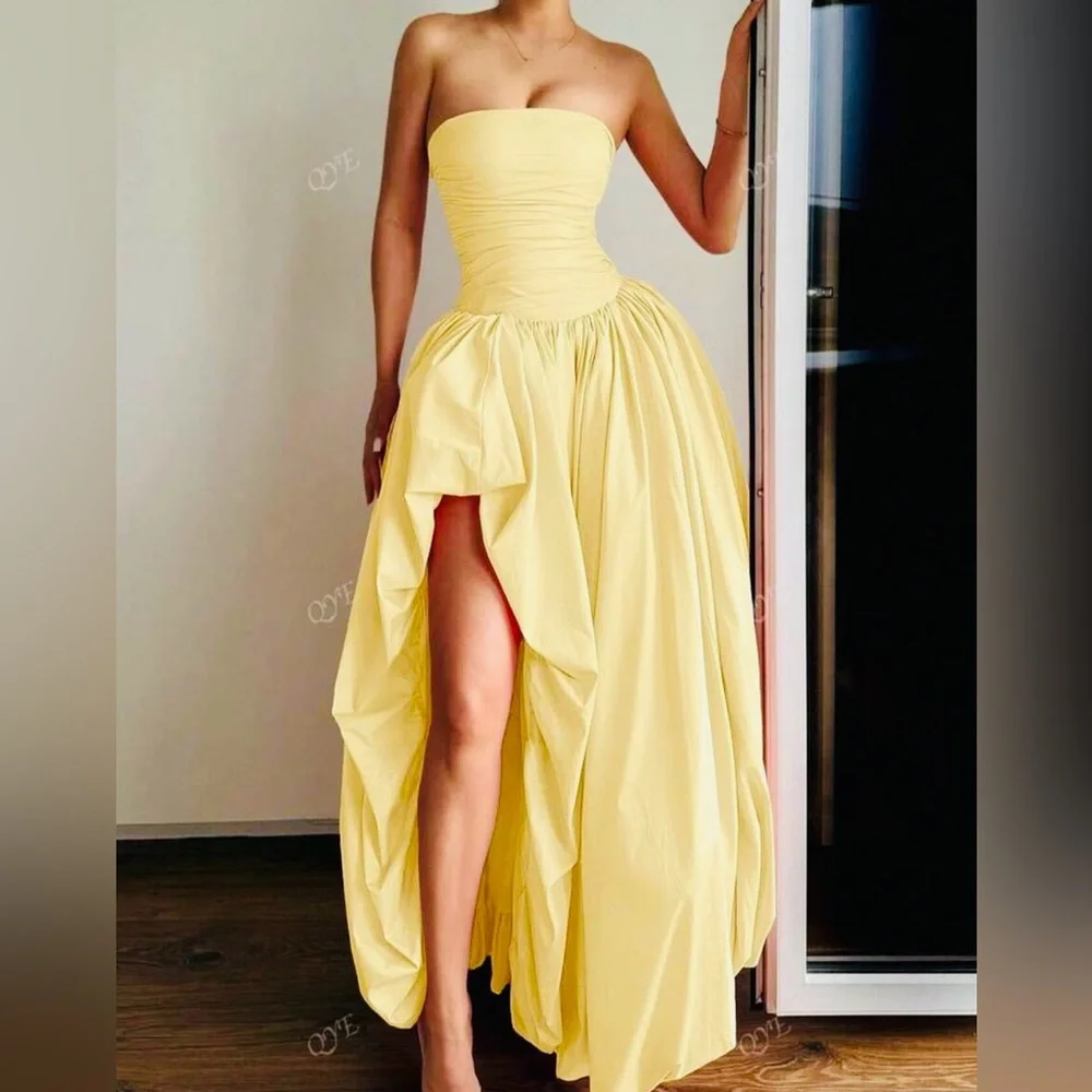 YELLOW LONG Elegant Strapless Evening Gown - Picture 7 of 16